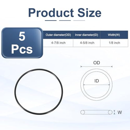 uxcell 5Pcs AS-247 O-Rings, Nitrile Rubber O-Rings 4-5/8" ID, 4-7/8" OD, 1/8" Width Round Sealing Gasket for Hydraulic Pneumatic Systems Sealing Repair (90 Durometer, Black) - size: 4-5/8" ID, 1/8" Width