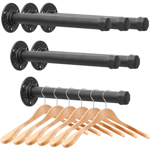 Cast Iron Wall Mounted Clothes Rack, Heavy Duty Industrial Pipe Clothing Rack for Hanging Clothes, Garment Racks for Wardrobe Organizers and Storage, DIY Closet Rods Closet Bar (Black 6 Pack, 12 in) - color: Black 6 Pack, size: 12 in