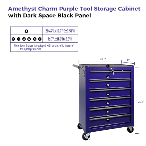 Rolling Metal Tool Chest with 6 Drawers, 20" 6-Drawer Tool Chest Cabinet with Ball Bearing Drawer Slides, Steel Tool Storage Box Organizer -Purple - color: Purple-6