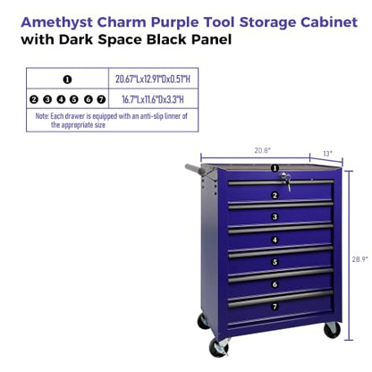 Rolling Metal Tool Chest with 6 Drawers, 20" 6-Drawer Tool Chest Cabinet with Ball Bearing Drawer Slides, Steel Tool Storage Box Organizer -Purple - color: Purple-6