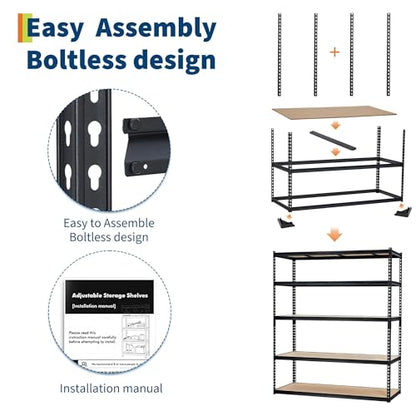 GarveeTech Heavy Duty Garage Shelving Unit, 60 in L x 24 in D x 72 in H - color: Black, size: 60" L x 24" W x 72" H