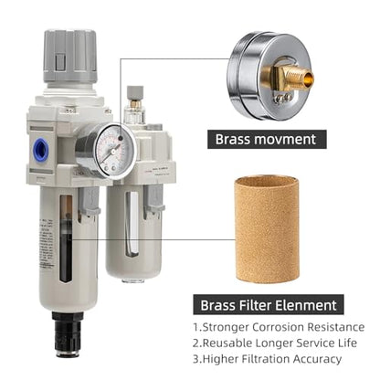 Air Pressure Regulator with Pressure Gauge(0-150PSI),Water Separator for Air Compressor Auto Drain 1/2 NPT Threaded Interface - size: 1/2 NPT, style: Auto Drain