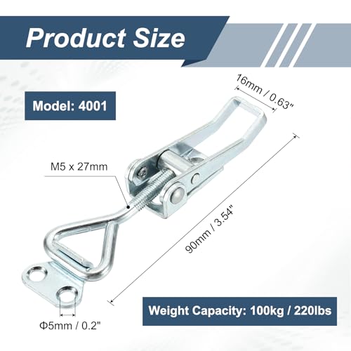 HARFINGTON 2pcs Adjustable Toggle Clamp M5 x 27mm 220lbs Holding Capacity 4001 Style Quick Release Pull Latches Clamps Hasp for Smoker Lid Jig Tool Box Case, Silver - color: Silver, size: M5 x 27mm + 220lbs