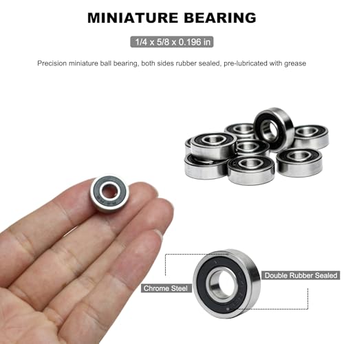 10 PCS R4-2RS Deep Groove Ball Bearings. Double Rubber Seal Bearings 1/4" x 5/8" x 0.196", Pre-Lubricated and Stable Performance (R4 RS)