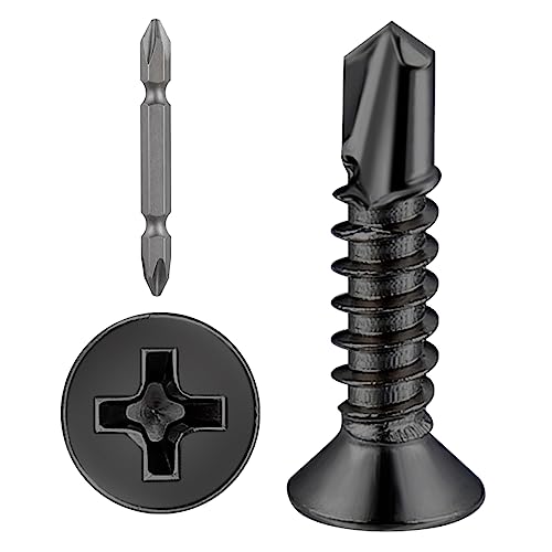 Wensilon（400pcs）#8×3/4”for Sheet Metal Self-Tapping Screws 410 Black Stainless Steel Flat Head High-Strength Quick self-Drilling Screws - color: Black, size: #8X3/4"