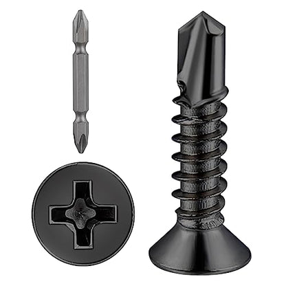 Wensilon（400pcs）#8×3/4”for Sheet Metal Self-Tapping Screws 410 Black Stainless Steel Flat Head High-Strength Quick self-Drilling Screws - color: Black, size: #8X3/4"
