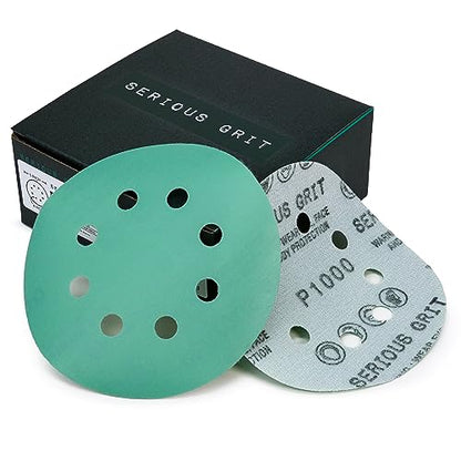 Serious Grit - 5-Inch 8-Hole P1000 Grit Sanding Discs - 50 Pack Box - size: 1000 Grit