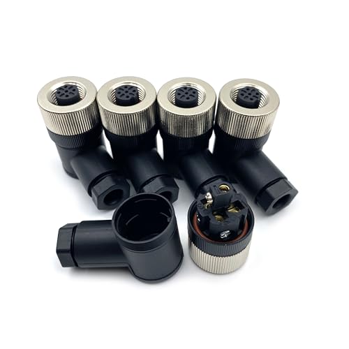 5 Pcs M12 5 Pin B Code Female Connector, IP67 Waterproof B Code Industrial Circular Connector Field Assembly Wireable Adapter Unshielded Right Angle Type Sensor for PG7 Cable 125V 4A - size: M12 5Pin B Code female Right Angle