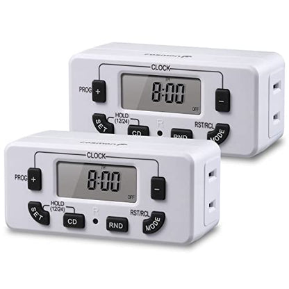 Fosmon 7 Day Digital Timers for Electrical Outlets, Indoor Plug-in Light Timers Switch Programmable, Electric Wall Plug for Grow/Reptile Light, Lamp, Appliance, Aquarium, Fish Tank - 2 Pack - style: 7 Day 2 pack