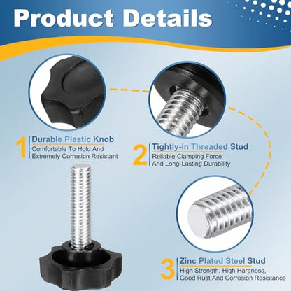 HARFINGTON 6Pcs Star Knob Handle M8 x 30mm Male Thread Metric Carbon Steel - size: M8 x 30mm