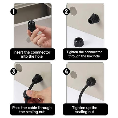 Cable Glands 72 pcs Cable Gland Waterproof joints, Adjustable Black 3-24mm Waterproof Cable Connectors PG7 1/4" 1/2" 3/4" 1" NPT Plastic 4 cable glands and Gaskets in PP Box
