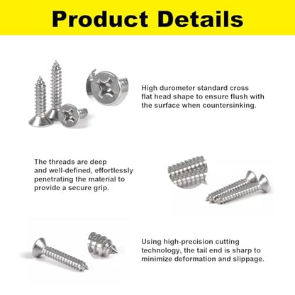 #4 x 5/8" (M3x16mm) 304 Stainless Steel Flat Head Wood Screws, 200pcs - size: #4 x 5/8''-200pcs