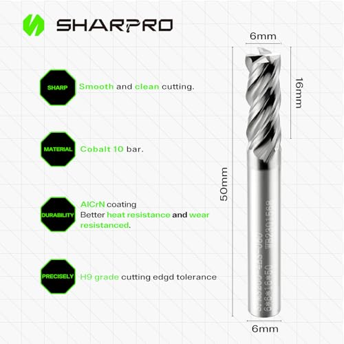 6mm Shank End Mill 6mm Cutting Dia. 4 Flutes AlCrN Coated Carbide Square CNC End Mills, Apply for Alloy Steel, Stainless Steel, and Various Cast Iron - size: 6mm(4 Flute)