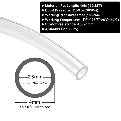 Beduan 4mm x 2.5mm Clear Pneumatic Tubing Pipe PU Polyurethane Air Compressor Tubing Hose Pipe Line Fluid Transfer 32.8ft 10 Meter - color: Clear, size: 4mmx2.5mm-10m