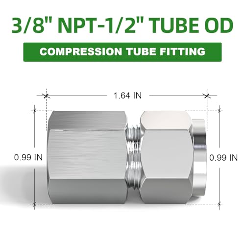 TAISHER 2PCS 304 Stainless Steel Compression Tube Pipe Fitting Connector, 1/2" Tube OD x 3/8" NPT Female - size: 1/2" OD x 3/8" FNPT
