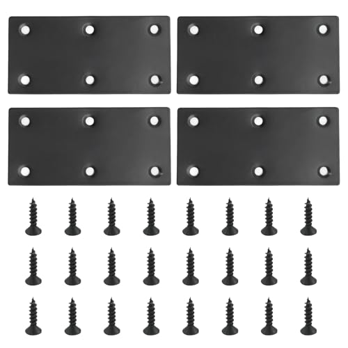 4Pcs Flat Straight Brace Brackets Plate, 48x100x2 MM Stainless Steel Repair Bracket Plate 6 Hole, 1.89" x 3.9" Support Fixed Connection Plate for Furniture Wood Shelves (Black) - size: 1.89" x 3.9"