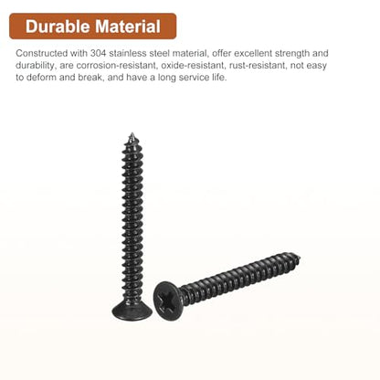 DTGN 100Pcs 4"x1" Flat Head Wood Screws, Self Tapping Screws Black - color: Black, size: #4x1"
