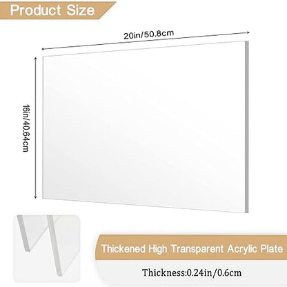 2 Pieces 1/8" Thick (3mm) Acrylic Sheets, Plexiglass Sheets, Clear Cast Plexiglass 16” x 20” with Protective Paper for Signs DIY Display Projects,Craft,Photo Frames - size: 2 piece 16'' * 20'' 3mm