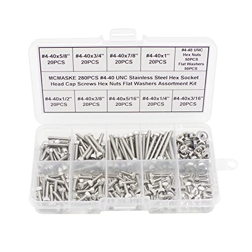 #4-40 UNC 304 SS Knurled Socket Head Cap Screws Nuts & Washers Kit - size: #4-40UNC
