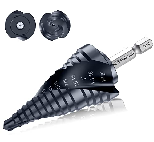 Spiral Flute Cobalt Step Drill Bit M35,Hex Shank Unibit for Metal, Stainless Steel (1/4"-1-1/8") - size: 1/4"-1-1/8"(2 Flute)