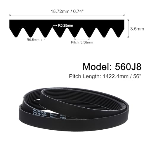 uxcell 560J8 PJ V-Ribbed Belt 8 Ribs 56" Length x 0.74" Width x 0.14" Thick, EPDM Poly V Belt, Industrial Transmission Serpentine Belt - size: 560J8