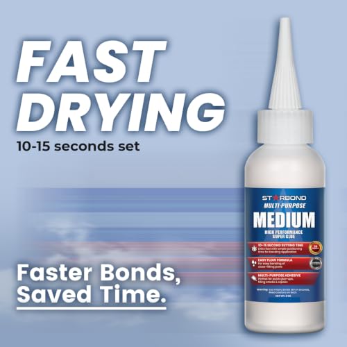Starbond Medium Super Glue Pro Kit (2 oz) – Strong, Fast, All-Purpose CA Glue (Cyanoacrylate Adhesive) – with Anti-Clog Cap, Precision Tips & Extra Nozzles for Woodworking, Quick Fixes & Hobby Models - size: 2 ounce