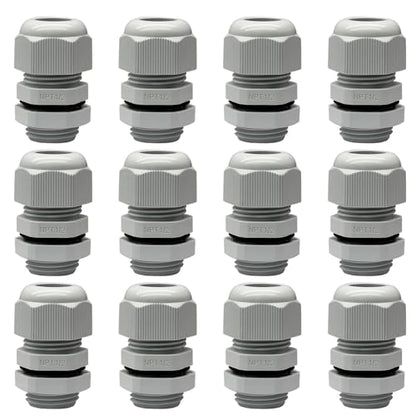 1/2" NPT Cable Glands, 6-12mm, Grey, 12 Pack - color: Grey, size: 1/2"-12PCS
