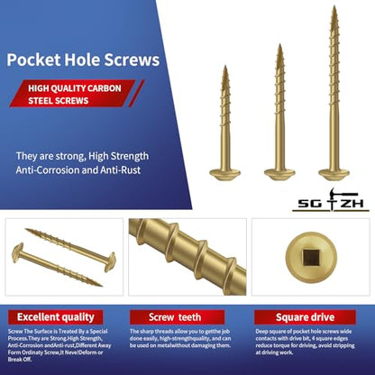 Pocket Hole Screws #8 x 2-1/2" (206Pcs) 2lb. Carbon Steel, Tan, Washer Head, Coarse Thread, Square Drive,150MM Drive Bit Included - color: Tan, size: #8 x 2-1/2"