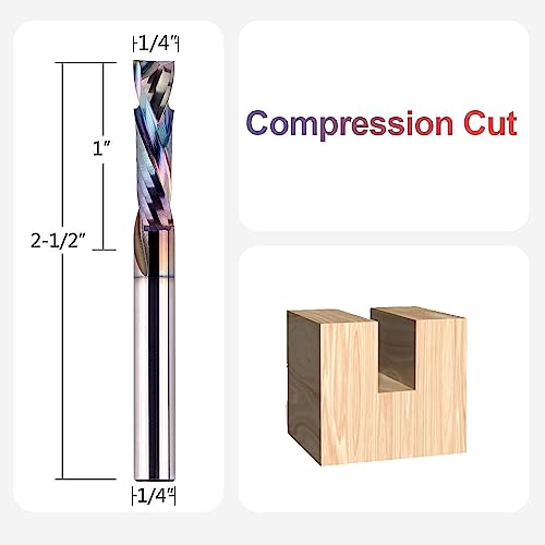 SpeTool Compression Router Bits 1/4 Inch Shank 1 Inch Cutting Length with Coated Carbide Spiral Up Down CNC Router Bit End Mills for Carving Wood Woodworking Tools - size: 1/4" Dia - 1" CL -1/4" Shank, style: COMPRESSION CUT