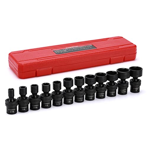 CASOMAN 12 Pieces 3/8-Inch Drive Shallow Universal Impact Socket Set, SAE, 5/16"-1", CR-MO, Swivel Socket - size: 12 PC SAE 3/8'' Dr. (Shallow)