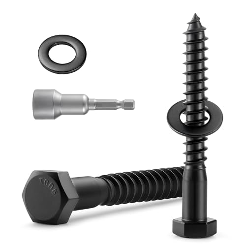 20 Sets 1/4" x 2" Hex Head Lag Screws Bolts with Flat Washers 304 Stainless Steel 18-8 Black Zinc Plated Heavy Duty Lag Screw for Wood - size: 1/4x2 (20sets)