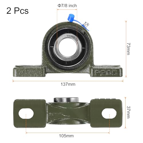 uxcell 2 Pcs UCP205-14 Pillow Block Bearings 7/8 inch Bore Self Alignment, Solid Cast Iron Base Mounted Chrome Steel Bearings - size: UCP205-14