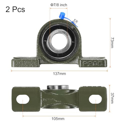 uxcell 2 Pcs UCP205-14 Pillow Block Bearings 7/8 inch Bore Self Alignment, Solid Cast Iron Base Mounted Chrome Steel Bearings - size: UCP205-14