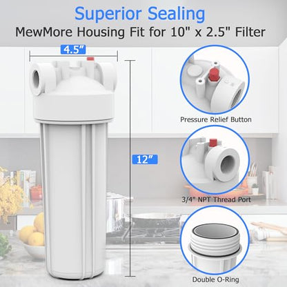 FHW10 Whole House Water Filter Housing Fit 10"x2.5" Sediment etc Filters