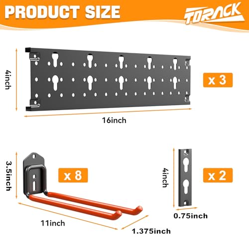 TORACK Garden Tool Organizer Wall Mounted, Folding Chair Storage Rack - style: 3 panels with 8 hooks