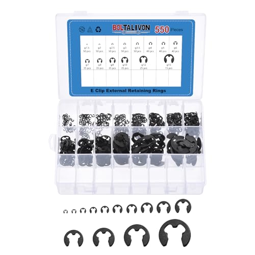 550Pcs M1.5-M15 External Retaining Ring E Clip Snap Rings - size: M1.5-M15