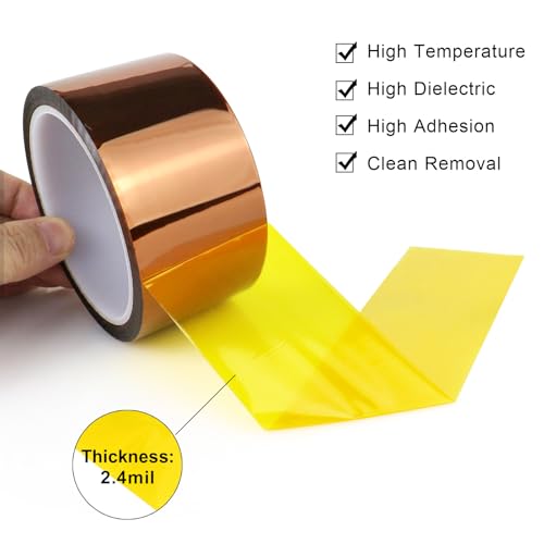 BOMEI PACK Heat Polyimide Tape 2inch, High Temperature Heat Resistant Tape Heat Transfer Tape for Sublimation Transfer, Masking, Soldering, Electrical, 3D Printer Application, 4Rolls x 30m, No Residue