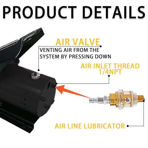 HEROSON 10000 PSI Air Hydraulic Pump, 0.7L Tank, NPT3/8 Oil Outlet NPT1/4 Inlet with Air Line Lubricator - color: black