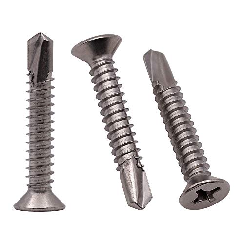 #12 x 1-3/4" Phillips Flat Head Sheet Metal Screws, Stainless Steel 410 Self Drilling Screws for Metal, Countersunk Head, Phillips Drive, Self Tapping, 50 Pack - size: #12 x 1-3/4"
