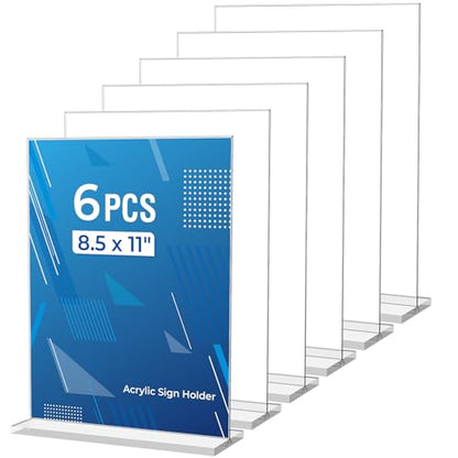 6 Pack Acrylic Sign Holder 8.5 x 11 Inches, Vertical Flyer Display Stand