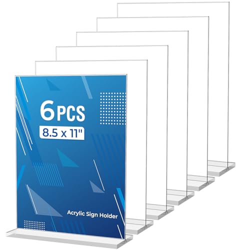 6 Pack Acrylic Sign Holder 8.5 x 11 Inches, Vertical Flyer Display Stand