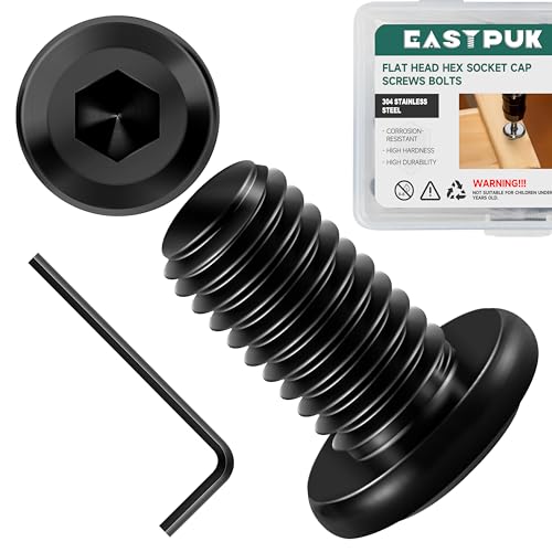 20Pcs M8-1.25 x 16mm Flat Head Socket Cap Screws Bolts 304 Stainless Steel Black Zinc Plated Furniture Bolts, Fully Threaded M8 Bolt with Hex Spanner - size: M8 x 16mm