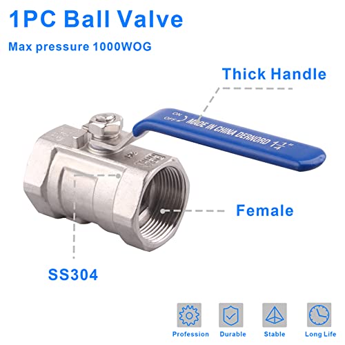 DERNORD Stainless Steel Ball Valve 1PC Type 1.25 Inch NPT Standard Port for Water, Oil, and Gas (Pack of 2) - size: 1.25 Inch, style: Pack of 2