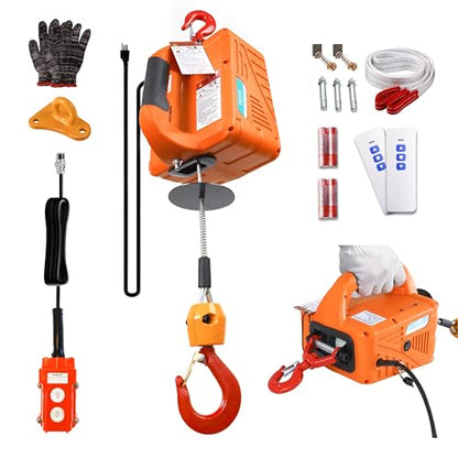 3-in-1 1500W Electric Hoist Winch, 120V Portable Electric Hoist with Remote (Manual/Cable/Wireless), 1500 lbs Capacity, 16 ft/min Speed, 25ft Height – for Garage, Warehouse (Orange) - size: 1500LBS