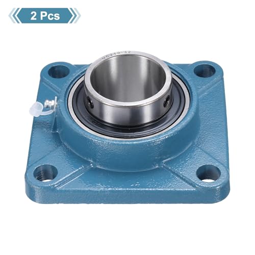 uxcell 2 Pcs UCF-210-32 Pillow Block Bearings 2 Inch Bore Self Alignment Chrome Steel Bearing Units, 4-Bolt Square Flange Mounted, Solid Base - size: UCF-210-32