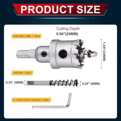 Tungsten Carbide Tipped Hole Saw 1-3/8 Inch 34mm Hole Cutter - size: 1-3/8 Inch (34mm)