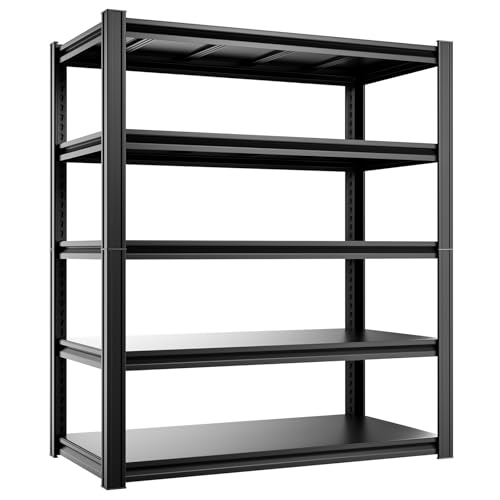 5-Tier 40”W X 20”D X 72”H Heavy Duty Garage Storage Shelves 2500LBS Basement Shelving Heavy Duty Adjustable Unit Rack Metal Rack(Black) - color: Black-hidden Hole, size: 40”W X 20”D X 72”H