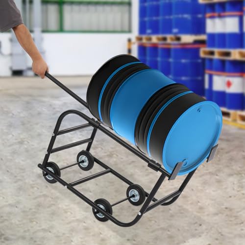 Drum Cradle with Wheels,660lbs Load Drum Dolly,55gal Movable Drum Rack - color: Black
