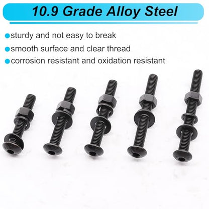 200PCS Black M5 Button Head Hex Socket Cap Screws, M5 x 30/35/40/45/50mm Metric Screws Bolts Nuts Washers Assortment Kit, 10.9 Grade Alloy Steel - color: BK-M5 x 30-50mm