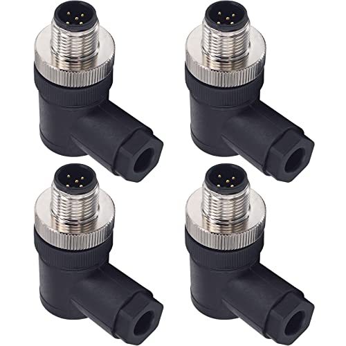 Aviation Connector Plugs,Lonlonty 12mm 5-Pin Male Aviation Wire Connector Plug,AC 250V 5A IP67 M12 Right Angle Chassis Connector Socket, Pack of 4 - color: Male, size: 5Pin Right Angle
